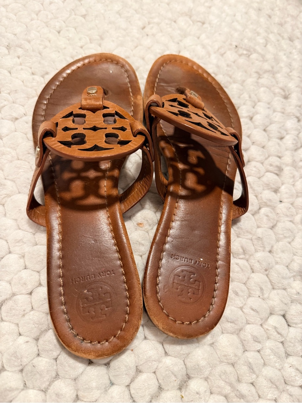 Tory Burch Brown Leather Miller Logo Sandals, Size 8 - Picture 3 of 6